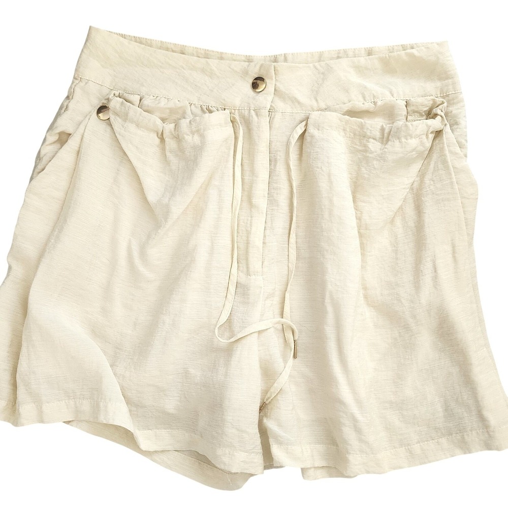 Forever 21 Cream High Waisted Draped Cargo Boho Shorts Gold Button Women Size M